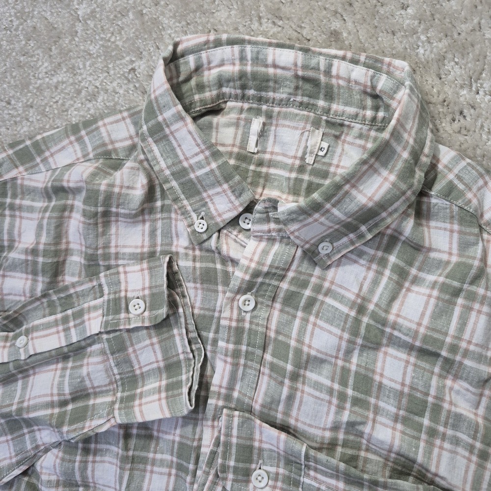 Taylor Stitch Linen Jack Shirt Mens 42 Large Green Button Down Beach Wedding